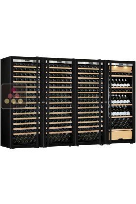 Combination of a 3 single temperature and a multi-Purpose Ageing and Service Wine Cabinet for cold and tempered wine - Mixed shelves - Full Glass door