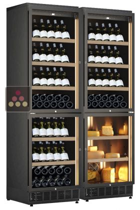 Built-in combination of 3 wine cabinets and one cheese cabinet - Inclined bottle display