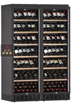 Built-in combination of 2 single-temperature wine cabinets for service or storage
