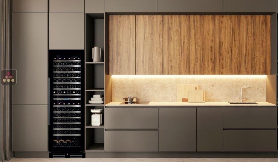 Built-in dual temperature wine conservation and service cabinet