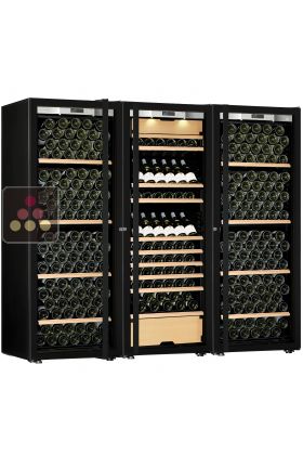 Combination of a 3 single temperature wine cabinet and a 3 temperatures multipurpose wine cabinet - Mixed shelves - Full Glass door