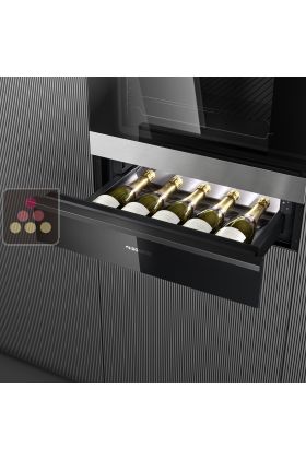 Built-in wine service cabinet with drawer 5 bottles - Black glass front