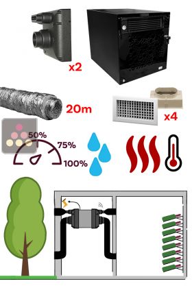 Monobloc air conditioner for wine cellar up to 48m³ - Can be ducted and built-in - Cooling, heating and humidification - Installation IN/OUT