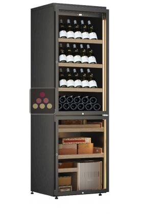 Free standing combination of a single temperature wine cabinet and cigar humidor
