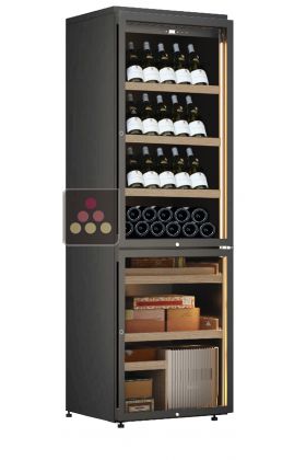 Free standing combination of a single temperature wine cabinet and cigar humidor
