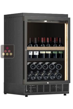 Built-in single temperature wine cabinet for wine storage or service with a sliding shelf for standing bottles