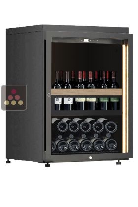 Single temperature wine cabinet for wine storage or service with a sliding shelf for standing bottles