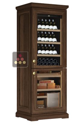 Free standing combination of a single temperature wine cabinet and cigar humidor
