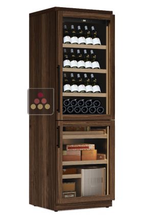 Free standing combination of a single temperature wine cabinet and cigar humidor
