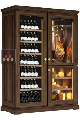 Built-in combination of a mono-temperature wine cabinet, a cheese and cured meat cabinet