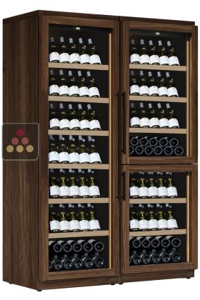 Combined 3 Single temperature wine service or storage cabinets - Wood cladding - Inclined bottle display