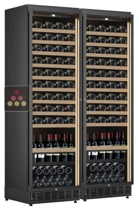 Built-in combination of 2 single-temperature wine cabinets for service or storage