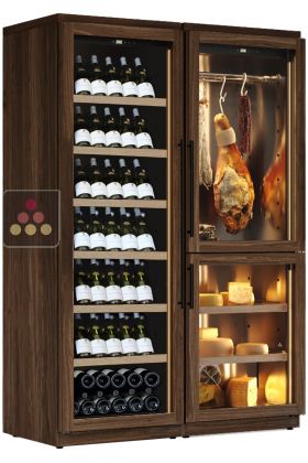 Built-in combination of a mono-temperature wine cabinet, a cheese and cured meat cabinet