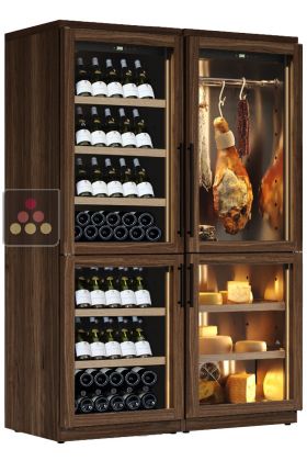 Combination of 2 wine cabinets, a cheese and cured meat cabinet - Inclined bottle display