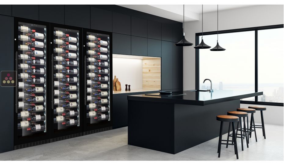 Built-in combination of 3 Single temperature wine service or storage cabinets