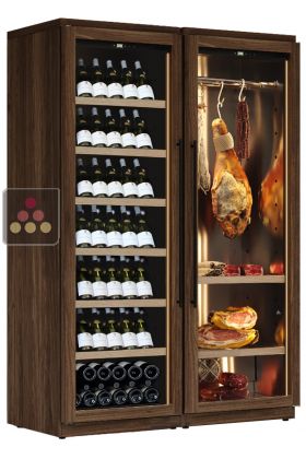 Combination of a wine cabinet and a cured meat cabinet - Inclined bottle display
