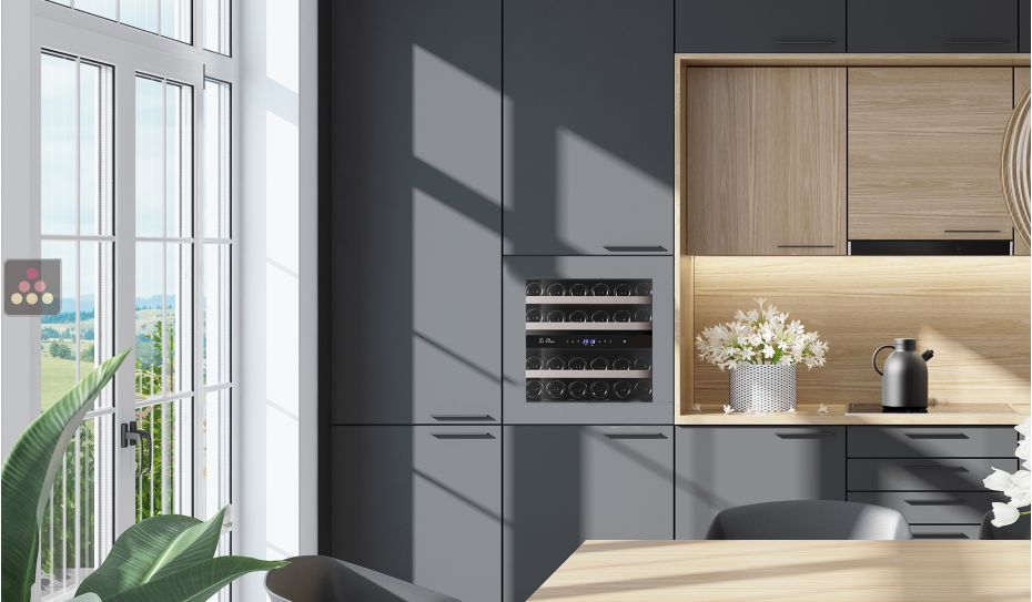 Dual temperature built in wine cabinet for service self-ventilated with a customizable front