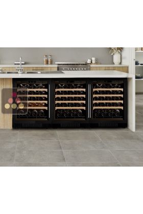 Combination of two  single temperature wine ageing cabinet and a multi temperature wine service cabinet - Sliding shelves