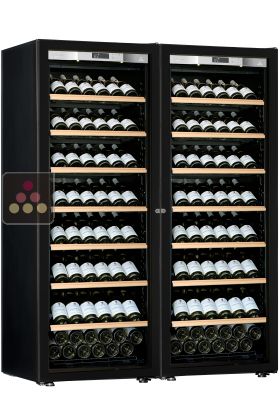 Combination of 2 single temperature wine ageing or service cabinet - Full Glass door - Inclined bottles