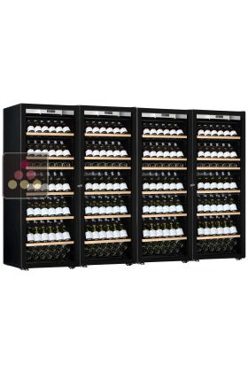 Combination of a 4 single temperature ageing or service wine cabinets - Full Glass door - Inclined bottles