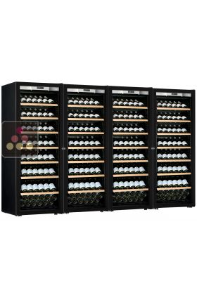 Combination of a 4 single temperature ageing or service wine cabinets - Full Glass door - Inclined bottles