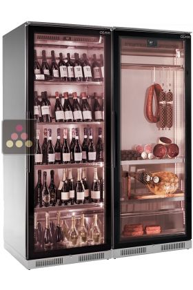 Combined single or multi-temperature wine service cabinet with refrigerated display cabinet for cold cuts storage - Depth 700mm