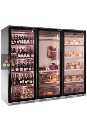 Combination of 3 refrigerated display cabinets for wine, cold cuts and cheese - Depth 700mm