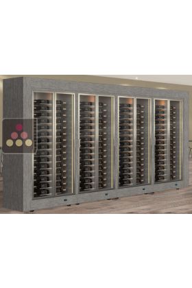 Combination of 4 professional multi-temperature wine display cabinets for central installation - Horizontal bottles - Flat frame