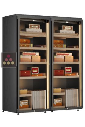 Combination of 2 freestanding cigar humidors with temperature and humidity regulation 
