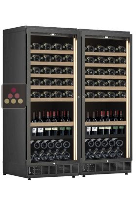 Built-in combination of 2 single-temperature wine cabinets for service or storage