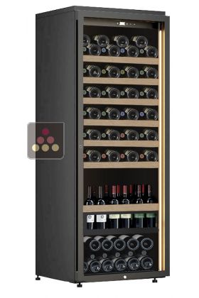 Single temperature built-in wine cabinet for storage or service - Sliding shelves and sliding drawer