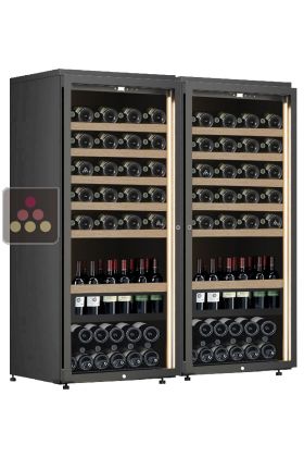 Combination of 2 single-temperature wine cabinets for service or storage