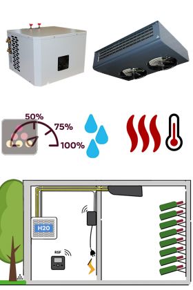 Air conditioner for natural wine cellar 1100 Watts - ceiling unit cooler - Water-cooled condensing - Cold, humidifier and heating 