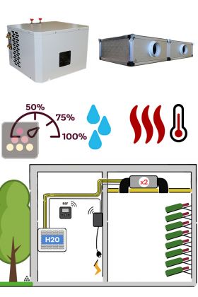 Air conditioner for wine cellar up to 2900W with water condensing unit, ducted evaporator and humidifier - Horizontal ducting