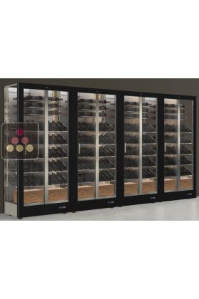 Combination of 4 professional multi-purpose wine display cabinet - 3 glazed sides - Horizontal/inclined/standing bottles - Magnetic cover