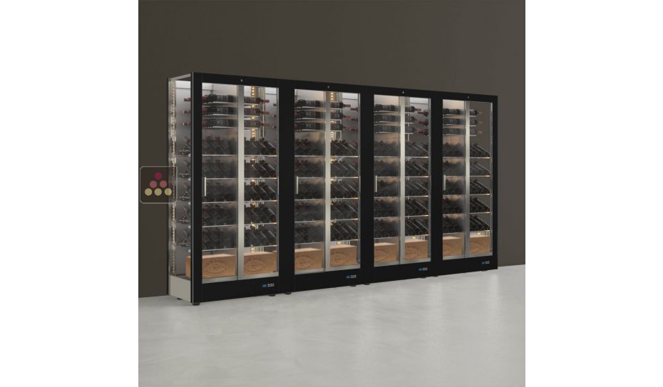 Combination of 4 professional multi-purpose wine display cabinet - 3 glazed sides - Horizontal/inclined/standing bottles - Magnetic cover