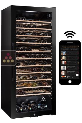 Connected mono or multi-temperature wine cabinet for service and storage with smart shelves