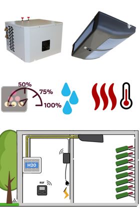 Air conditioner for natural wine cellar 2200 Watts - Ceiling unit cooler - Water-cooled condensing - Cold, humidifier and heating 