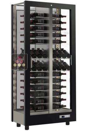 Multi-temperature wine display cabinet for service and storage - 3 glazed sides - Mixt equipment - Wooden cladding