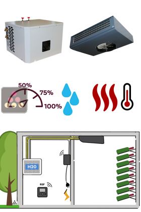 Air conditioner for natural wine cellar 780 Watts - Ceiling unit cooler - Water-cooled condensing - Cold, humidifier and heating 