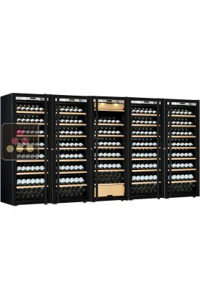Combination of a 4 single temperature and a multi-Purpose ageing or service wine cabinets - Full Glass door - Inclined bottles