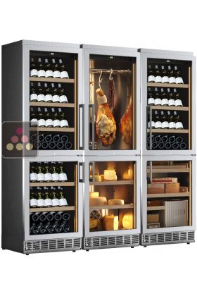 Built-in 6-temperature combination inox: 3 wine cellars for serving or storage, 1 cured meat cellar, 1 cheese cellar and 1 cigar cellar