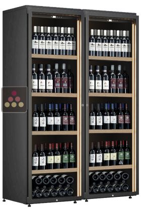 Combination of 2 single-temperature freestanding wine cabinet for storage or service - Standing bottles