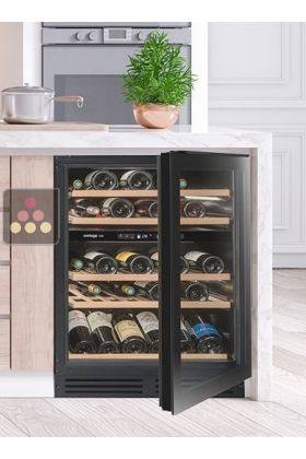 Dual temperature built-in wine cabinet for storage and/or service