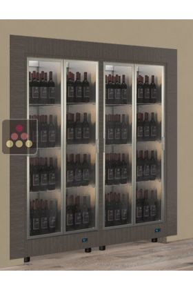 Built-in combination of two professional multi-temperature wine display cabinets - Standing bottles - Flat frame
