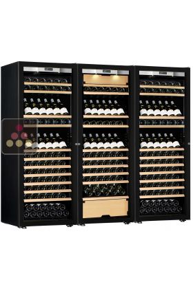 Combination of a 2 single temperature wine cabinet and a 3 temperature multipurpose wine cabinet - Mixed shelves - Full Glass door