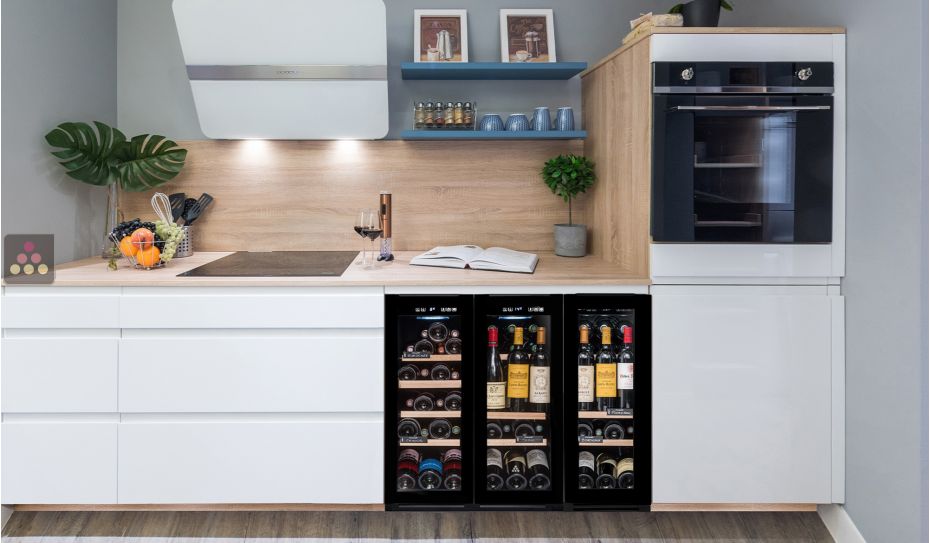 3-temperature built-in combination of 2 serving wine cellars