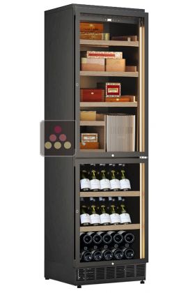 Built-in combination of a cigar humidor and a single temperature wine cabinet