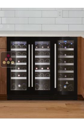 3-temperature built-in combination of 2 serving wine cellars - Black glass frames