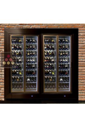 Combination of 2 professional multi-temperature built-in wine display cabinets - Wall crossing - Inclined bottles